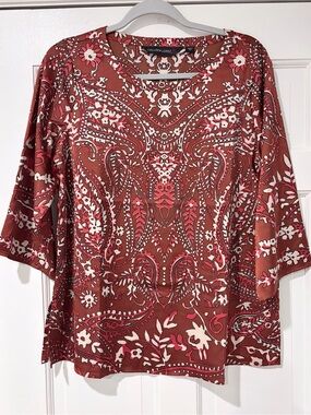 Colleen Lopez Paisley Print Silky Feel 3/4 Sleeve Blouse Size Small